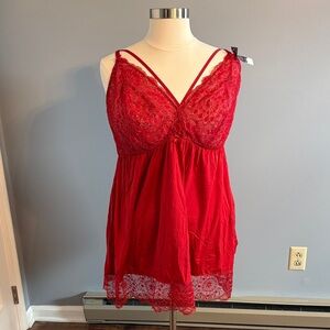 Cacique Red Lace Babydoll Chemise with Sheer Cups